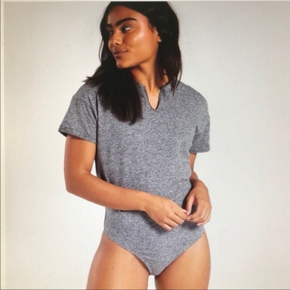 Gymshark Power Down Gray Thong Bodysuit Grey Sz S - Picture 1 of 6
